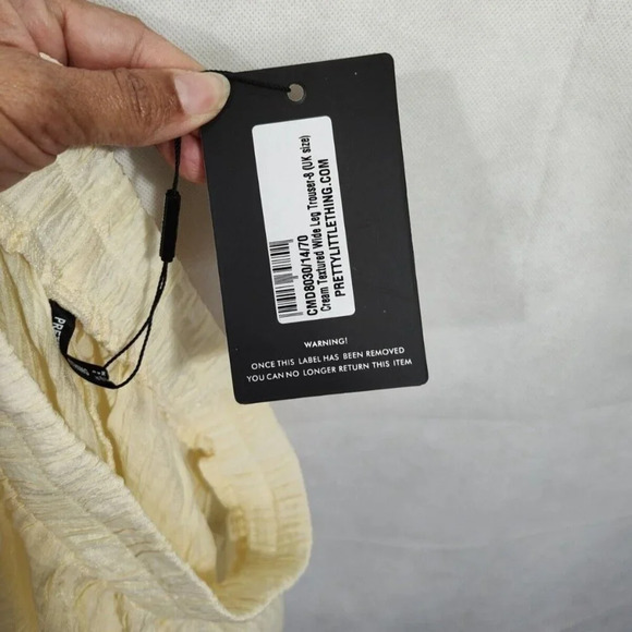 Pretty Little Things Pants Trouser Wide Women Size 4 Cream Textured Sheer NEW - Picture 6 of 8